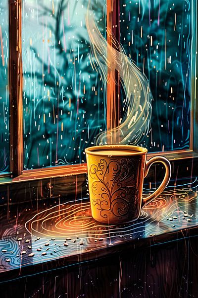 Regnerisches Fenster mit Kaffee von Art & Soul Creations