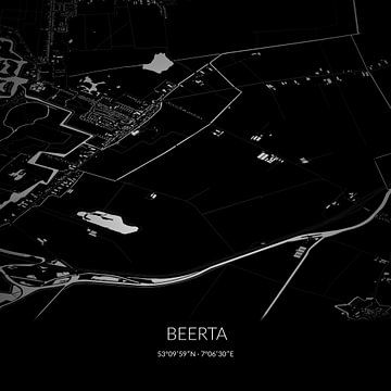 Zwart-witte landkaart van Beerta, Groningen. van Rezona