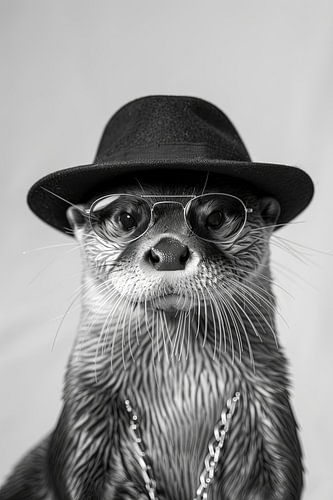 Otter met hoed en bril in een grappig portret