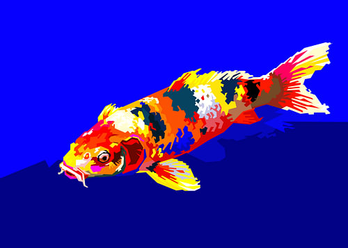 Koi-vis in popartstijl: kleurrijke illustratie van een dier