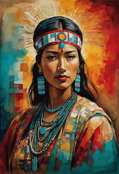 Abstract Painting of Navajo Woman by MIROKKU