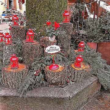 Vrolijk kerstfeest rode lantaarns van Dorothy Berry-Lound