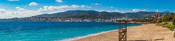 Panorama uitzicht op kustlijn strand in Palma de Mallorca van Alex Winter