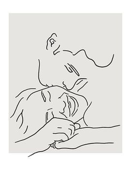 Jij bent de allerliefste! (lijntekening verlieft stel portret man vrouw zoen kus line art liefde) van Natalie Bruns