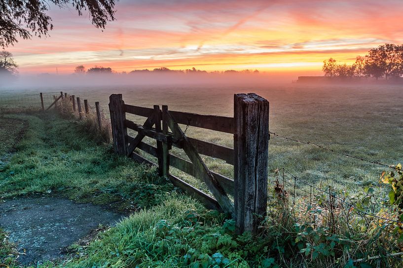 Schöner nebliger Sonnenaufgang von Gijs Rijsdijk