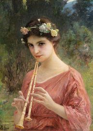 A Young Woman Playing the Double Flute by Antonije Lazovic