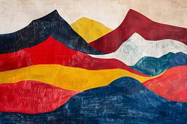 Abstracte kleurrijke bergen en golven schilderij van Art & Soul Creations