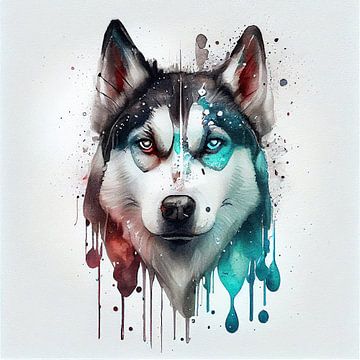 Aquarel Siberische Husky Hond #1 van Chromatic Fusion Studio