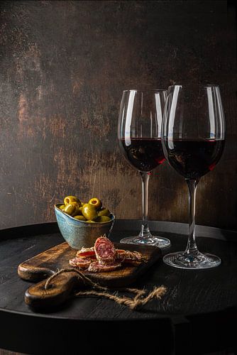 Enjoy! of wine, olives and fuet