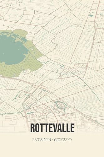 Vintage landkaart van Rottevalle (Fryslan)