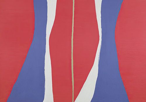 Abstracte compositie in rood, blauw en wit