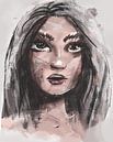 Zähe junge Frau - Portrait digital koloriert von Emiel de Lange Miniaturansicht