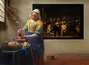 Het Melkmeisje met Rembrandt en zonnestralen van Digital Art Studio thumbnail