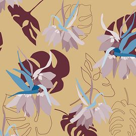 Vintage bloom. Flowers and leaves in retro burgundy, lilac and sand by Dina Dankers