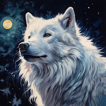 Witte wolf maanlicht van TheXclusive Art