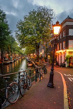 Amsterdamse straatlantaarn en gracht in oktober. van Reezyard