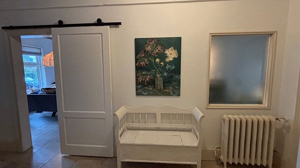 Bottle with peonies and blue delphinium, Vincent van Gogh