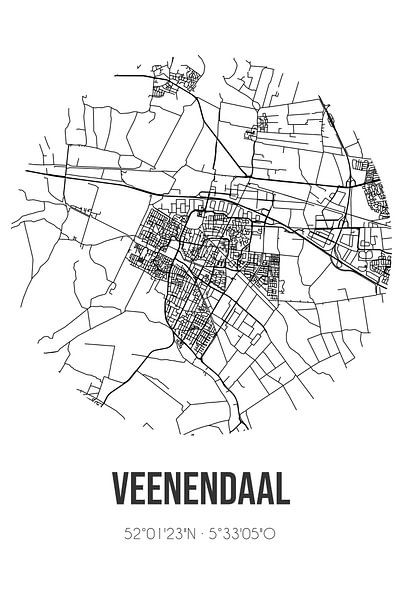 Veenendaal (Utrecht) | Karte | Schwarz und Weiß von Ortsdrucke