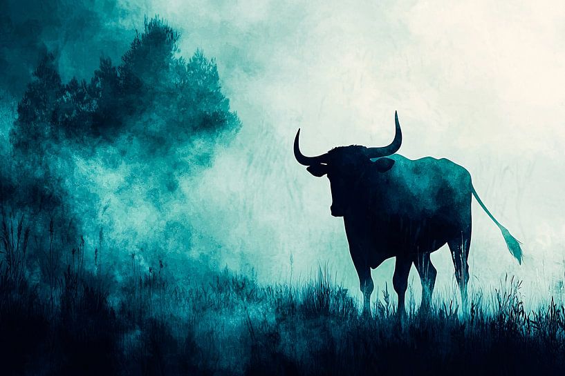 Silhouette de taureau dans la nature mystique par Imperial Art House
