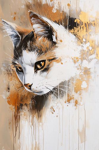 Kat met abstracte gouden verf