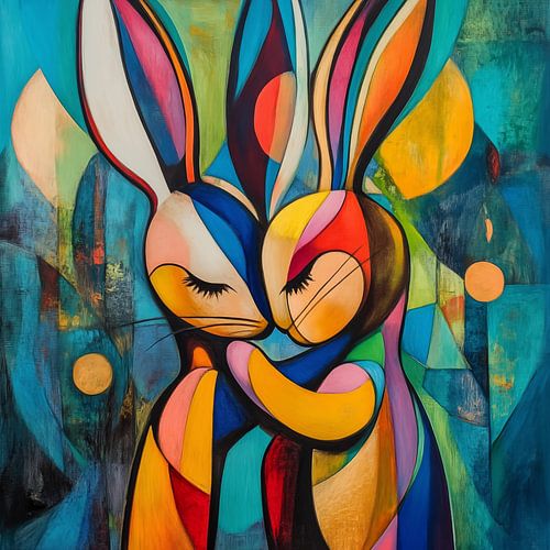 Konijnen omhelzing kleurrijk