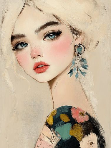 Modern portret in pastelkleuren