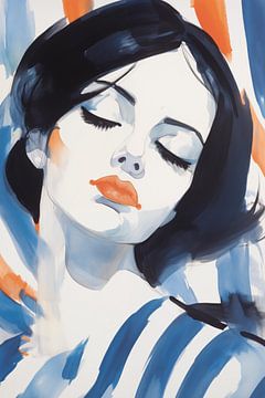 Portret van vrouw: Droom in Blauw en Oranje van Color Square