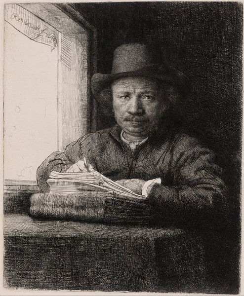 Selbstporträt am Fenster, Rembrandt van Rijn von Rembrandt van Rijn