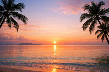 Zonsondergang aan het Palmenstrand – Sunset Fire on the Palm Shore