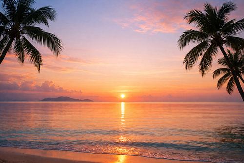 Sunset Fire on the Palm Shore