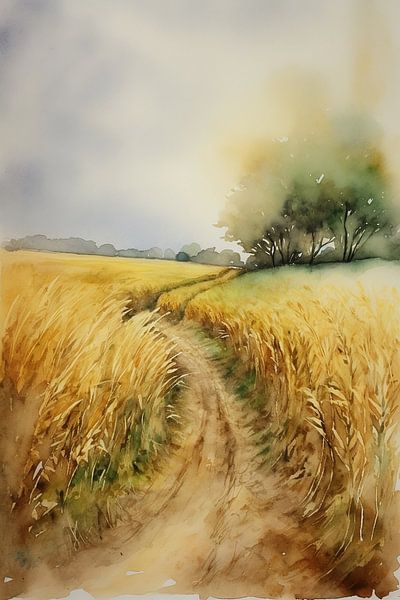 Watercolour Wheat Field by NJ Midnight Studio
