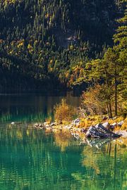 Mountain lake Eibsee at the foot of the Zugspitze at sunrise by Daniel Pahmeier