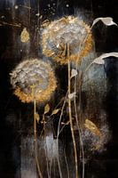 Harmonie van de natuur: collage van abstracte paardenbloemen in donkere tinten
