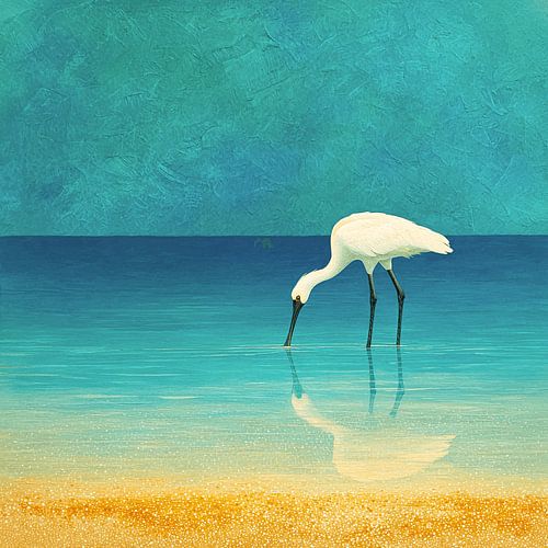 The Spoonbill on the Beach | Serene Nature Art by KRAB