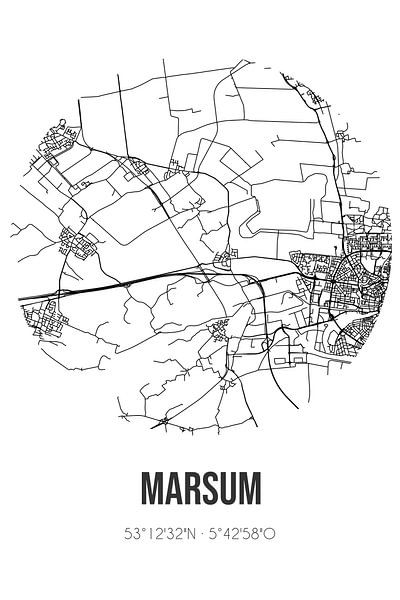 Marsum (Fryslan) | Landkaart | Zwart-wit van Stad & Wand