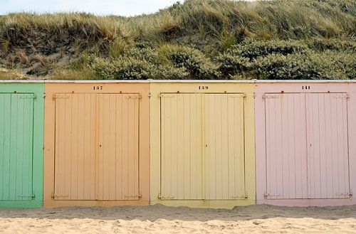 Colourful beach cabins on the North Sea beach