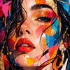 Chromatic Muse Vibrant Abstract Pop Art Portrait with Gold Accents by Dodik Hariyono