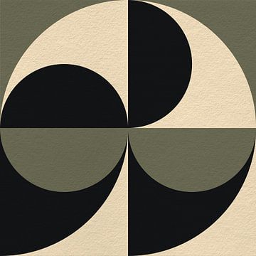 Moderne abstracte minimalistische kunst met geometrische vormen in wit, groen, zwart van Dina Dankers