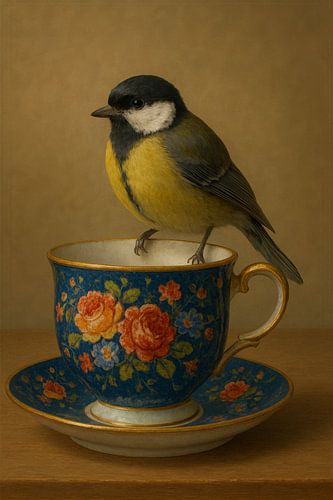 Mésange bleue sur la splendeur de la porcelaine
