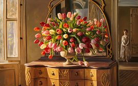 The lady and the bouquet of tulips by Petra Dreiling-Schewe