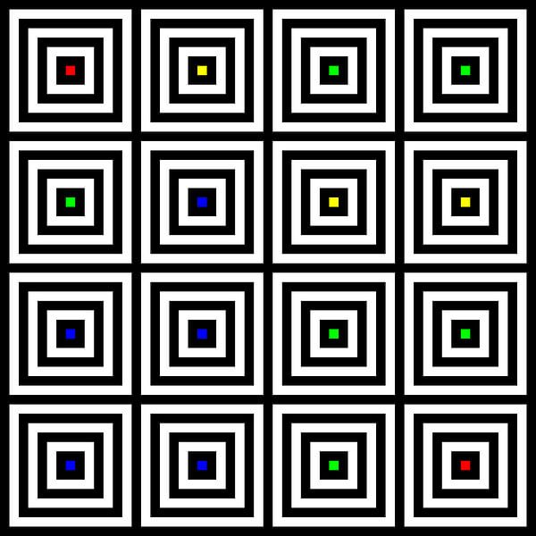 Verschachtelt | Mittig | 04x04 | N=04 | Random #01 | RGBY von Gerhard Haberern