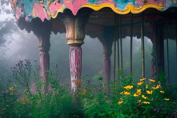 Abandoned carousel in the fog by Poster Art Shop