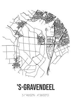 's-Gravendeel (Zuid-Holland) | Karte | Schwarz und Weiß von Rezona