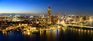 Rotterdam skyline nighttime panorama view at the Nieuwe Maas