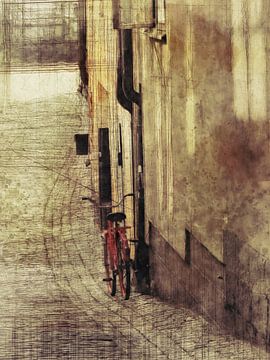 Stokholm, street with red bicycle by Joost Hogervorst