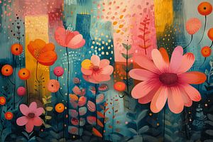 Kleurrijk, modern en abstract met bloemen van Studio Allee