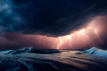 Storm op zee met bliksem. Deel 3 van Maarten Knops