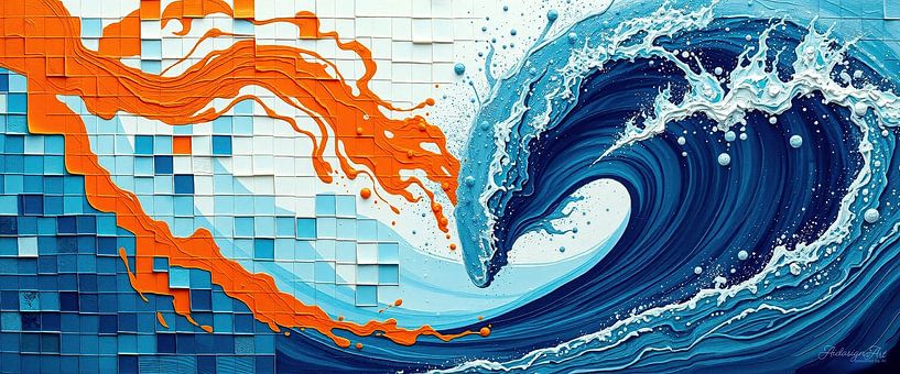 Golven van de oceaan, compositie van beweging en weerstand - fragmenten van een stromend landschap van AidasignArt