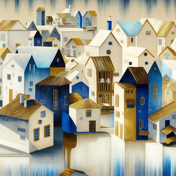 Miniaturlandschaft Papier weiß schwarz grau gelb blau Häuser von gm_designs