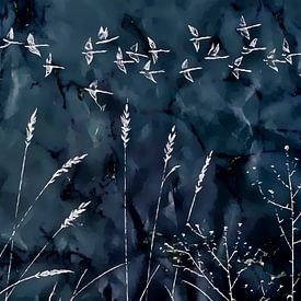 Japan Cranes in flight by Mad Dog Art